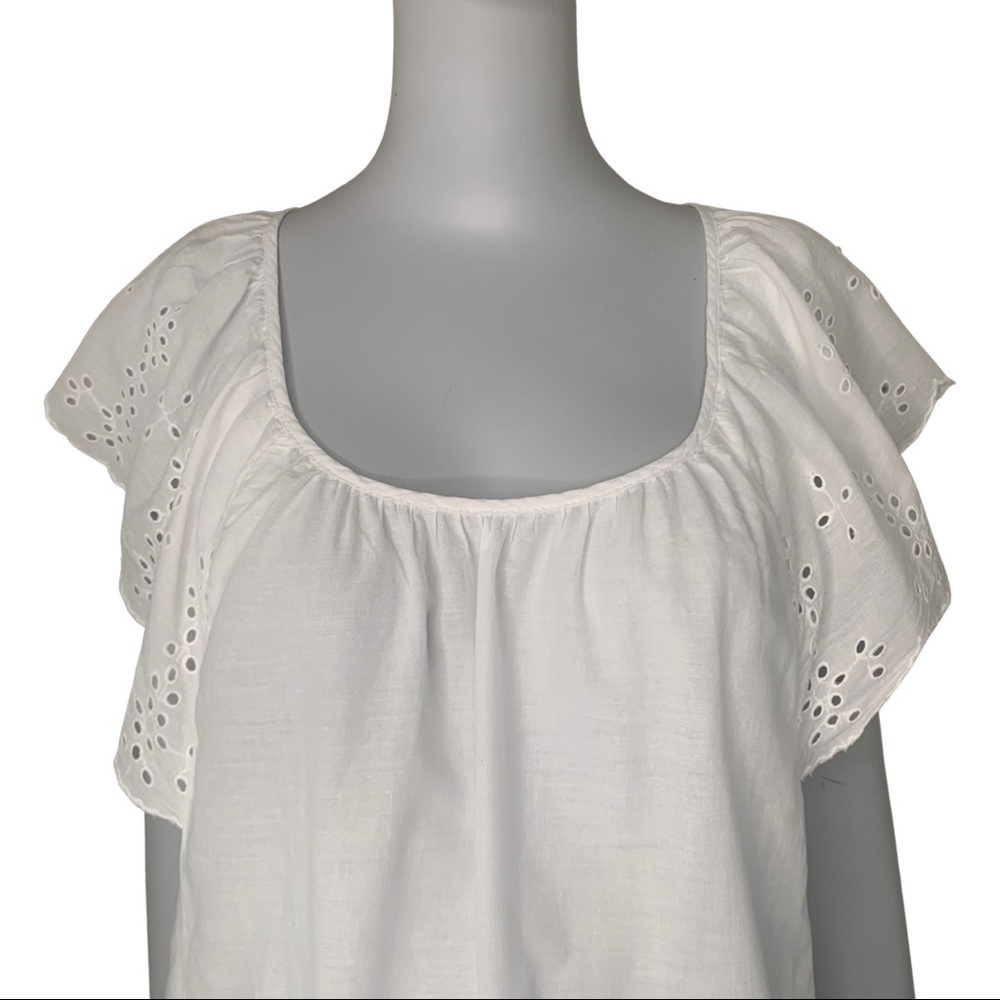 H&M Divided Eyelet Broderie Flutter Sleeve Top 100% Cotton Lightweight Size 8 - Picture 7 of 15